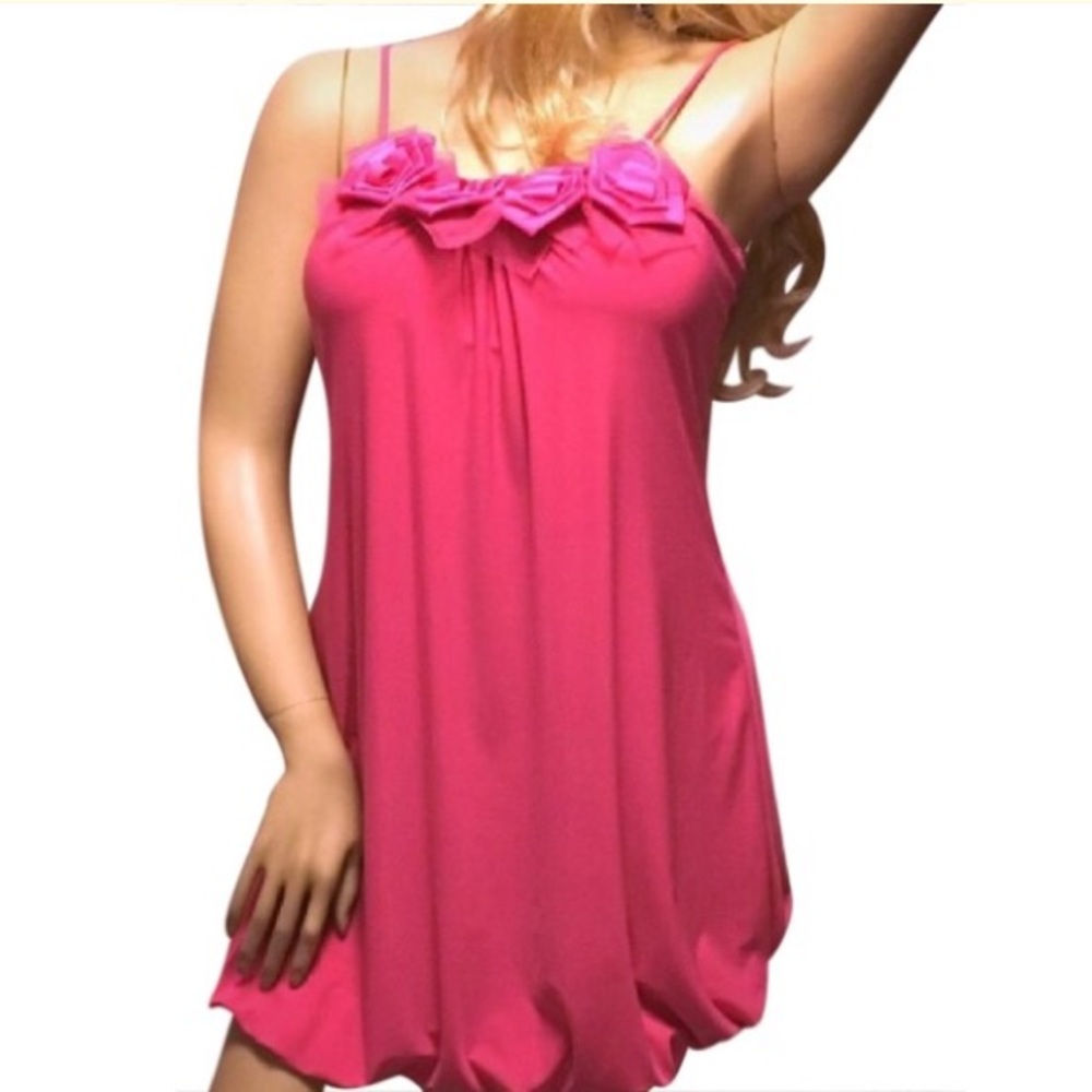 Mariposa Pink Mini Dress  Strappy Summer Dress | Flowy Babydoll Party Dress (S) - Picture 2 of 5
